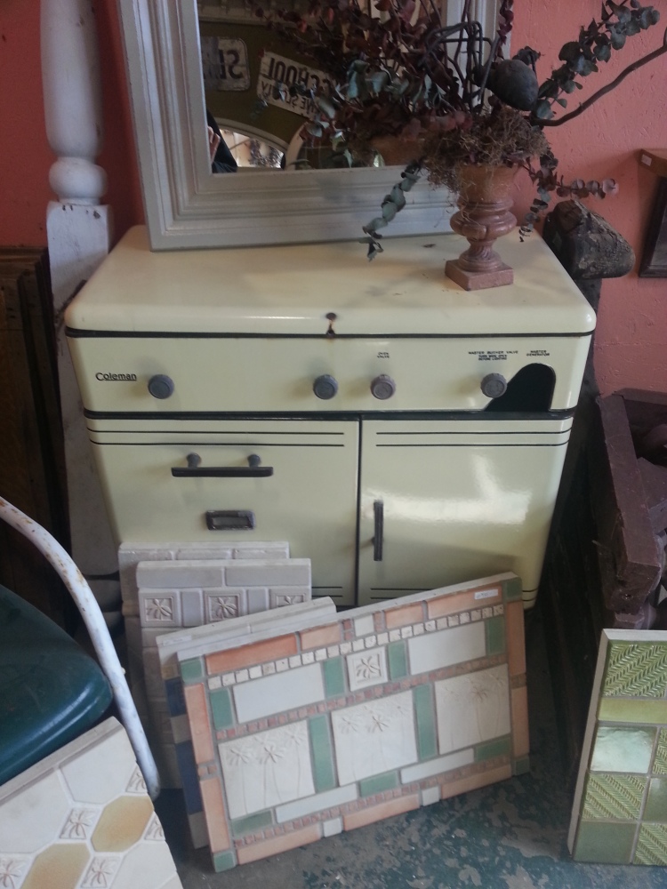 We also spotted this vintage Coleman cooker.  It' s only slightly older than the range in our kitchen.  This is one area where I prefer modern over vintage! Can't wait to go appliance shopping...